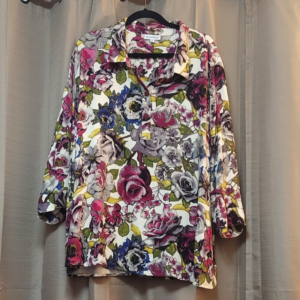 NorthStyle Vintage Floral Popover Sixe 3X - Picture 7 of 8